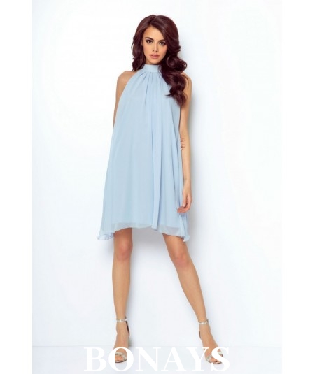 Błękitna szyfonowa sukienka z paseczkiem LIVIA