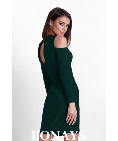 prosta sukienka z odkrytymi ramionami, zielona sukienka lara