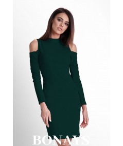 prosta sukienka z odkrytymi ramionami, zielona sukienka lara