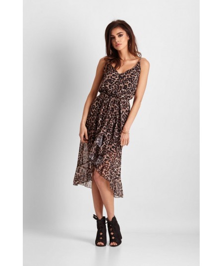 Asymetryczna sukienka Midi w panterkę