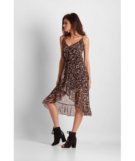 Asymetryczna sukienka Midi w panterkę