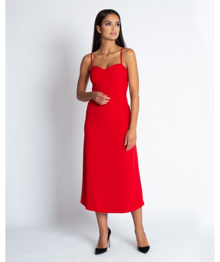 Czerwona prosta sukienka midi - dursi 