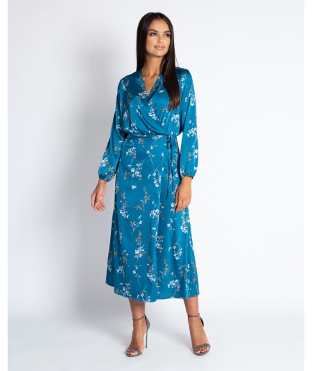 niebieska satynowa sukienka midi dursi