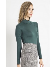Zielona dopasowana bluzka damska z półgolfem Pearl