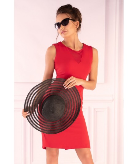 Dopasowana czerwona sukienka z dekoltem w serek Anamika