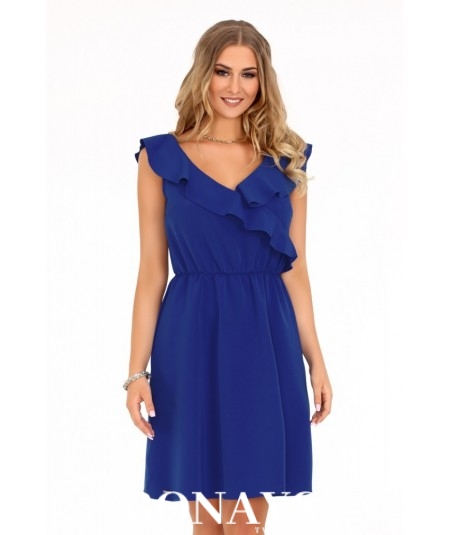 niebieska sukienka z falbanką marki merribel