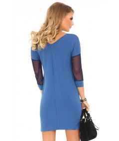Niebieska elegancka sukienka z tiulowym rękawem Betanisa