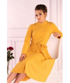Plisowana żółta sukienka midi z długim rękawem Hamien