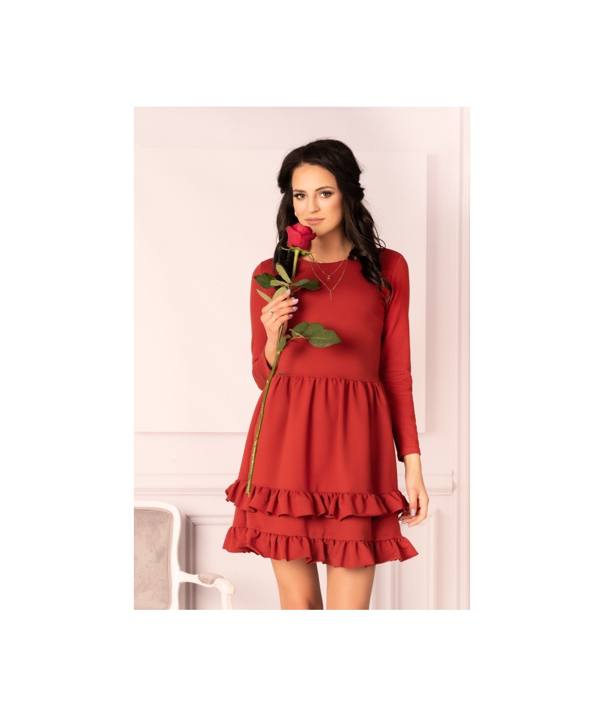 Minimalistyczna sukienka z falbankami Madelana czerwona