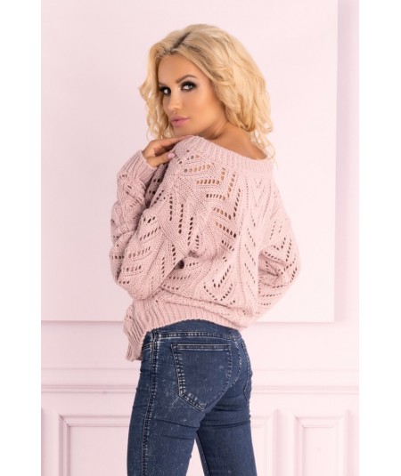 różowy ażurowy sweter damski
