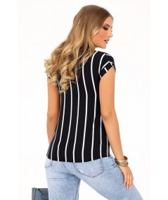 Elegancka czarna bluzka w paski Ouranilla