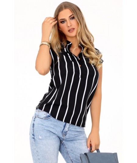 Elegancka czarna bluzka w paski Ouranilla