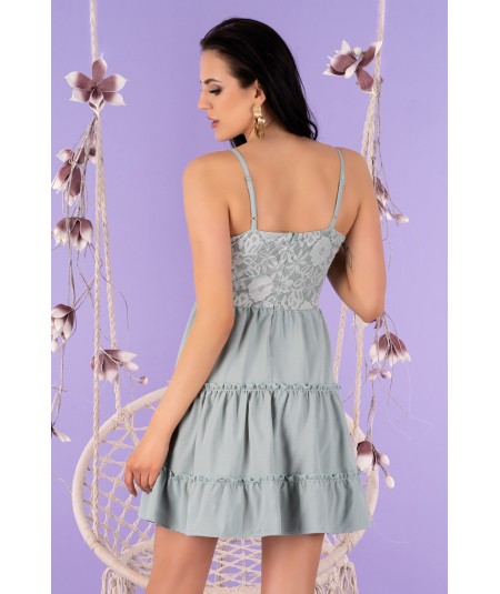 Rozkloszowana sukienka z koronką Satriana miętowa