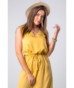 musztardowa sukienka midi merribel