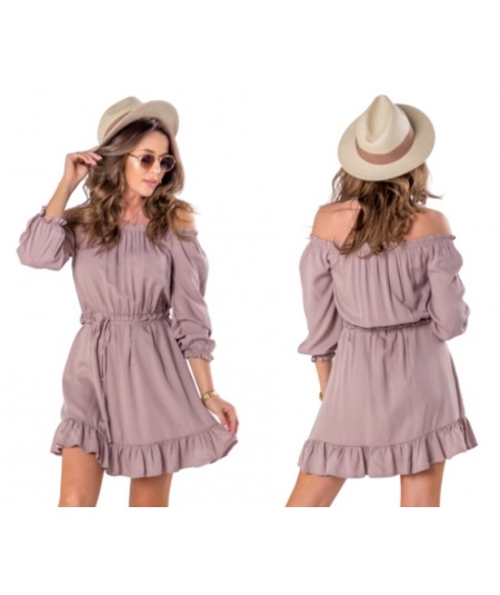 beżowa sukienka typu hiszpanka merribel