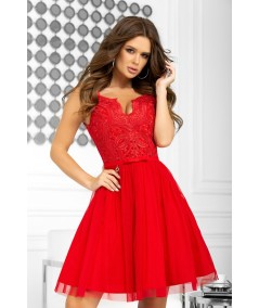 czerwona rozkloszowana sukienka z koronka i tiulem IDALIA