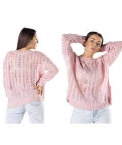 ażurowy pudrowy sweter damski