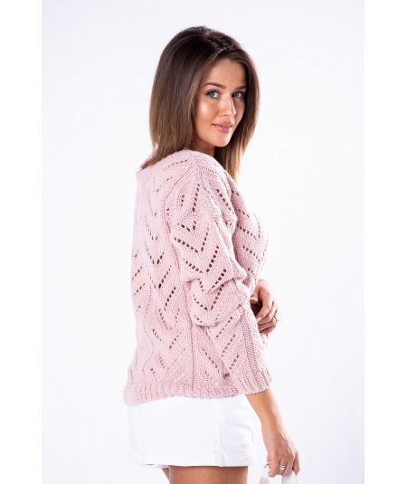różowy ażurowy sweter damski