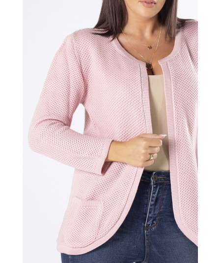 różowy sweter typu marynarka 