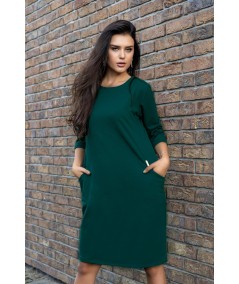 Zielona sukienka o prostym fasonie z kieszeniami Minarilna