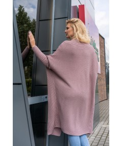 Wrzosowy długi sweter damski typu płaszcz