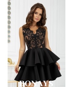 czarna sukienka z falbankami z pianki bicotone 2122