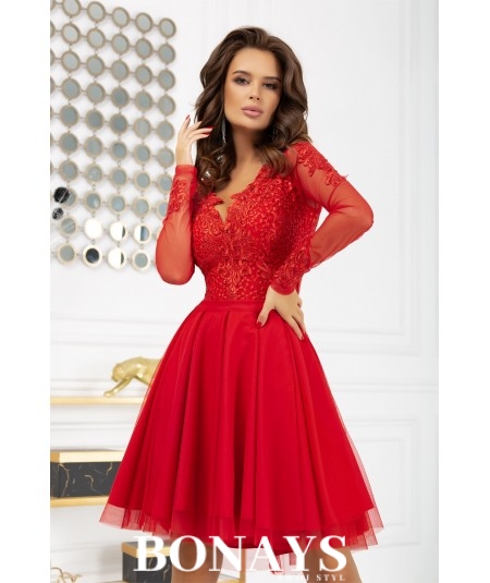 Czerwona tiulowa sukienka na wesele Bicotone