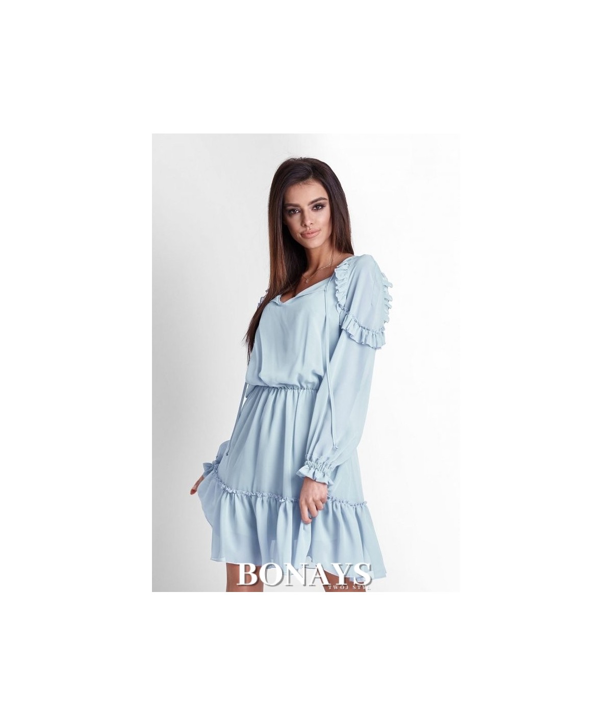 Zwiewna szyfonowa sukienka w stylu boho felicia - niebieska