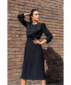 Czarna sukienka midi z gumą w pasie Bouquetina