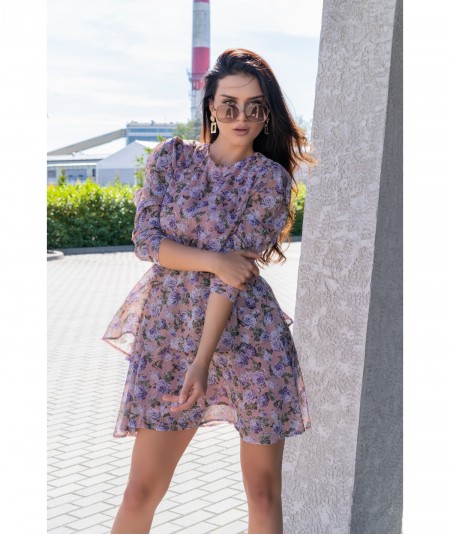 Kwiecista sukienka z asymetryczna falbanką Gerasin