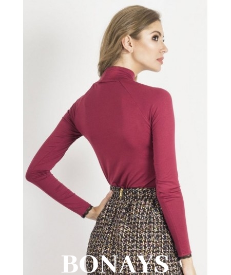 Bordowa dopasowana bluzka damska z półgolfem Pearl