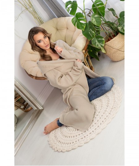 Beżowy długi kardigan z kapturem Renum