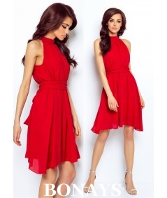 Czerwona szyfonowa sukienka z podszewką LIVIA