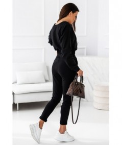 Czarny komplet dresowy z kopertowym dekoltem Princess