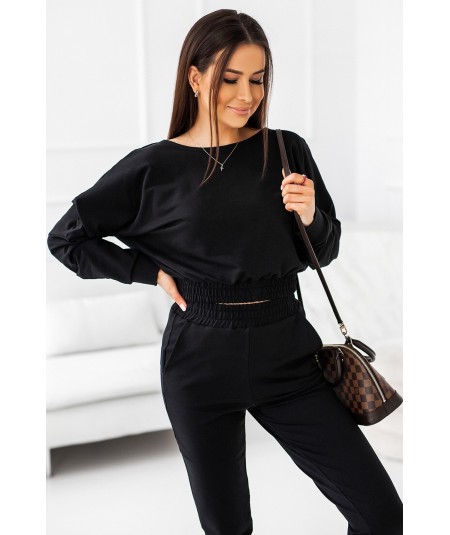 Czarny komplet dresowy z kopertowym dekoltem Princess