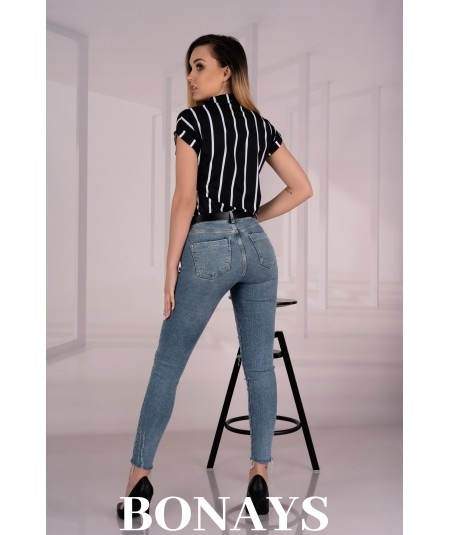 Elegancka czarna bluzka w paski Ouranilla