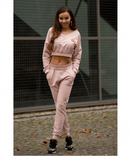 Różowy komplet dresowy z krótką bluzą Siment