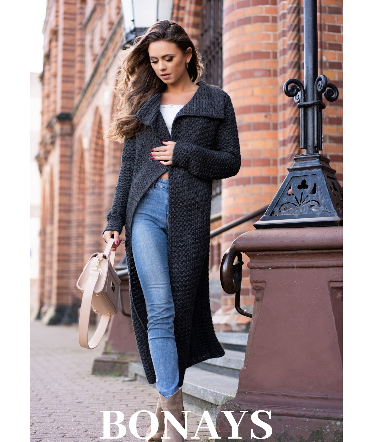 Długi grafitowy kardigan damski Mayamino