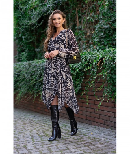 Asymetryczna sukienka midi z rękawem Nemey