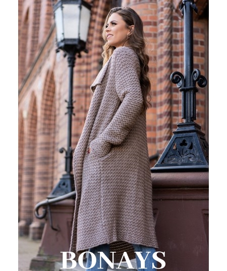 Długi kawowy kardigan damski Mayamino