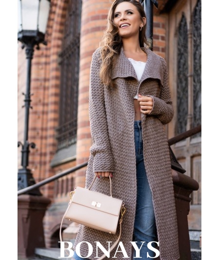 Długi kawowy kardigan damski Mayamino