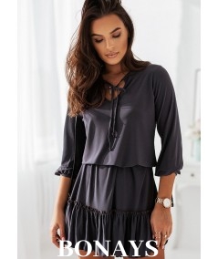 Grafitowa sukienka zakończona falbanką Roksana