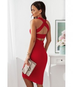 Bandażowa sukienka midi z wyciętymi plecami Venita czerwień