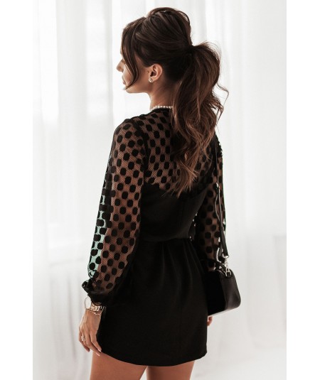 Czarna sukienka Malena z siateczką w grochy