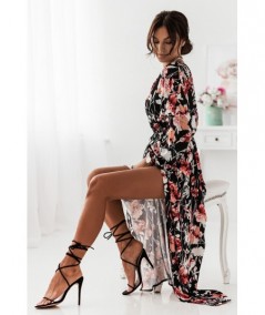 Kwiecista sukienka maxi typu kimono z kopertowym dekoltem