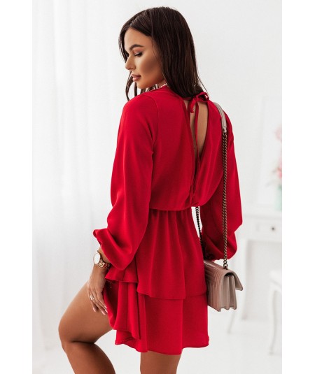 Rozkloszowana sukienka Madlen z falbanami i dekoltem