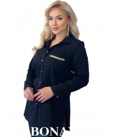 Bawełniana czarna koszula z kieszonką na biuście SANDRA