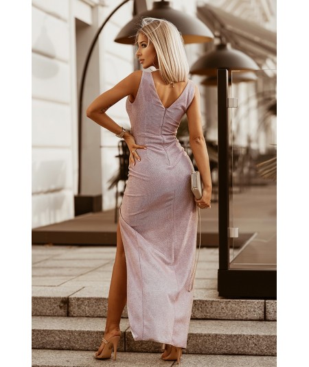 Różowa sukienka maxi z błyszczącego materiału Brytni