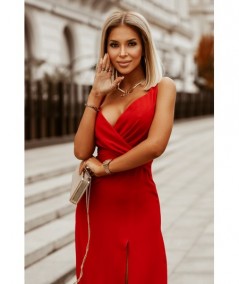 Gładka sukienka maxi z ozdobną talią czerwona Larissa