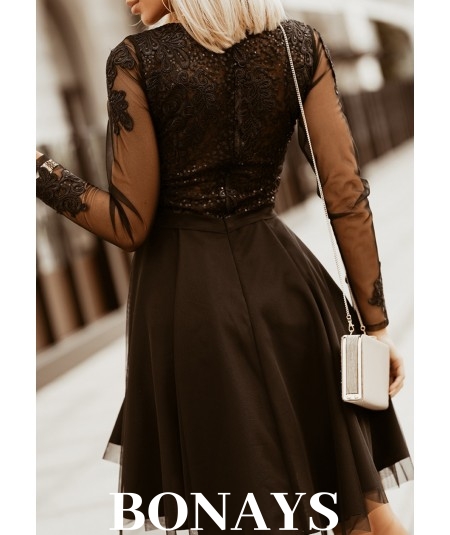 Czarna tiulowa sukienka z tiulowym rękawem ZOSIA